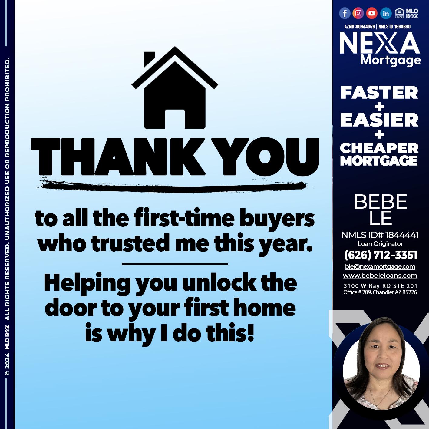 THANK YOU - Bebe Le- Serving California -Loan Originator