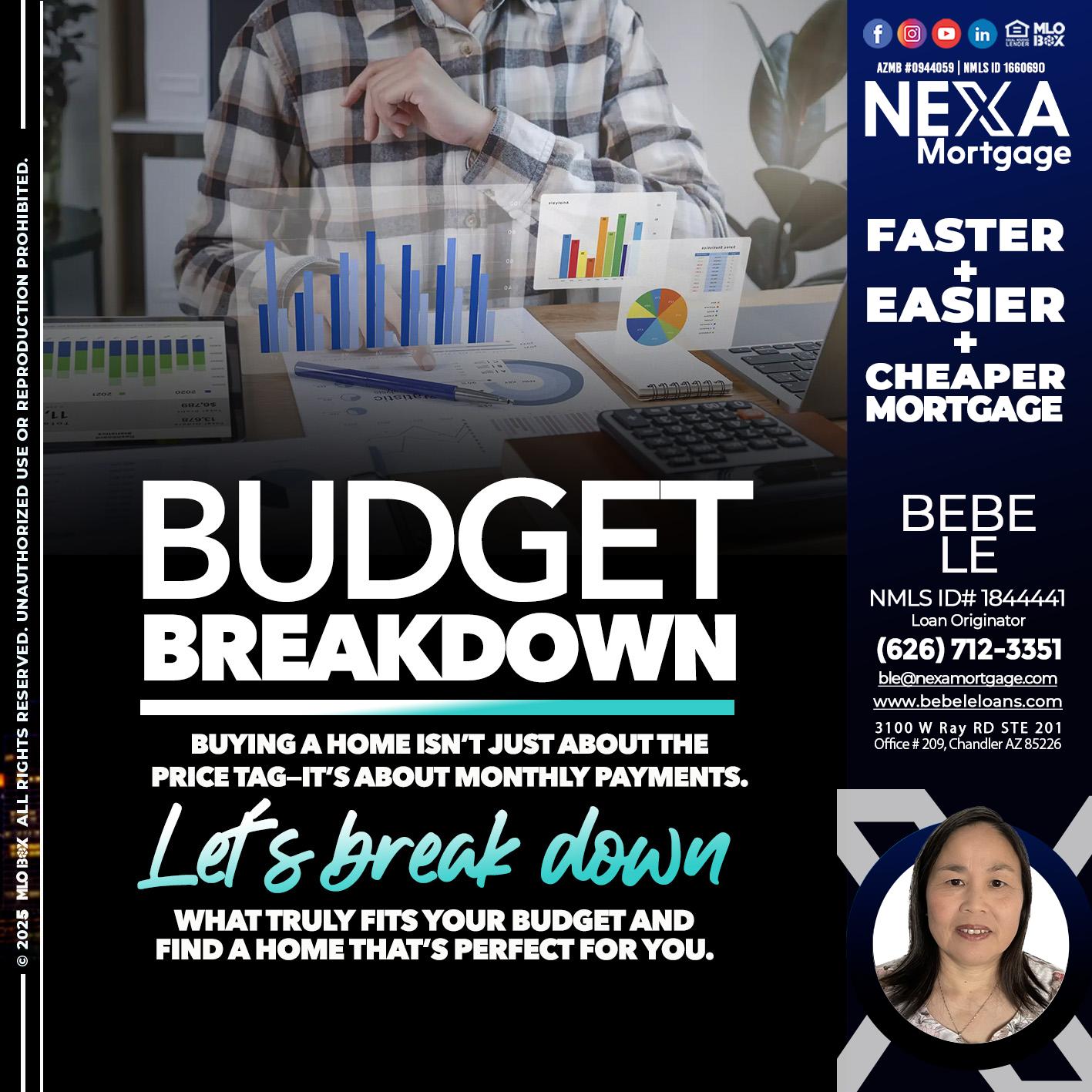 BUDGET BREAKDOWN - Bebe Le- Serving California -Loan Originator