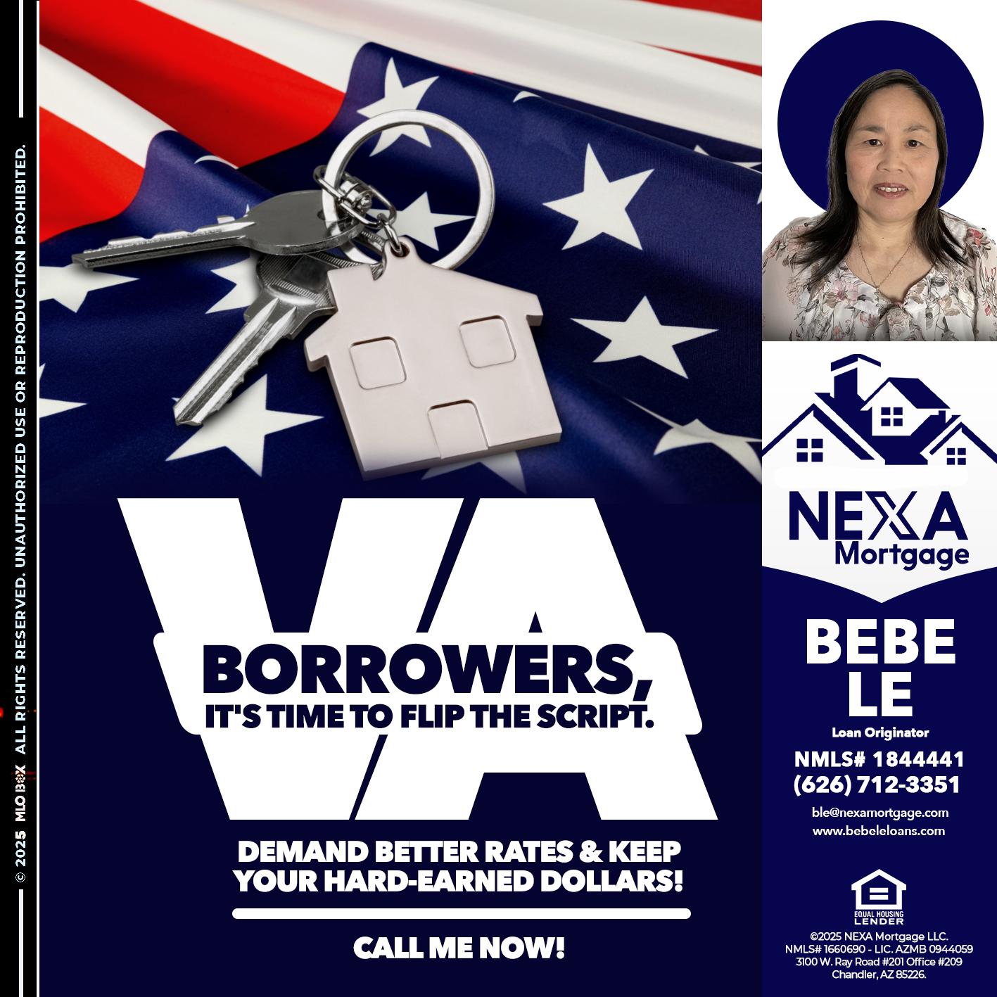VA BORROWERS - Bebe Le- Serving California -Loan Originator