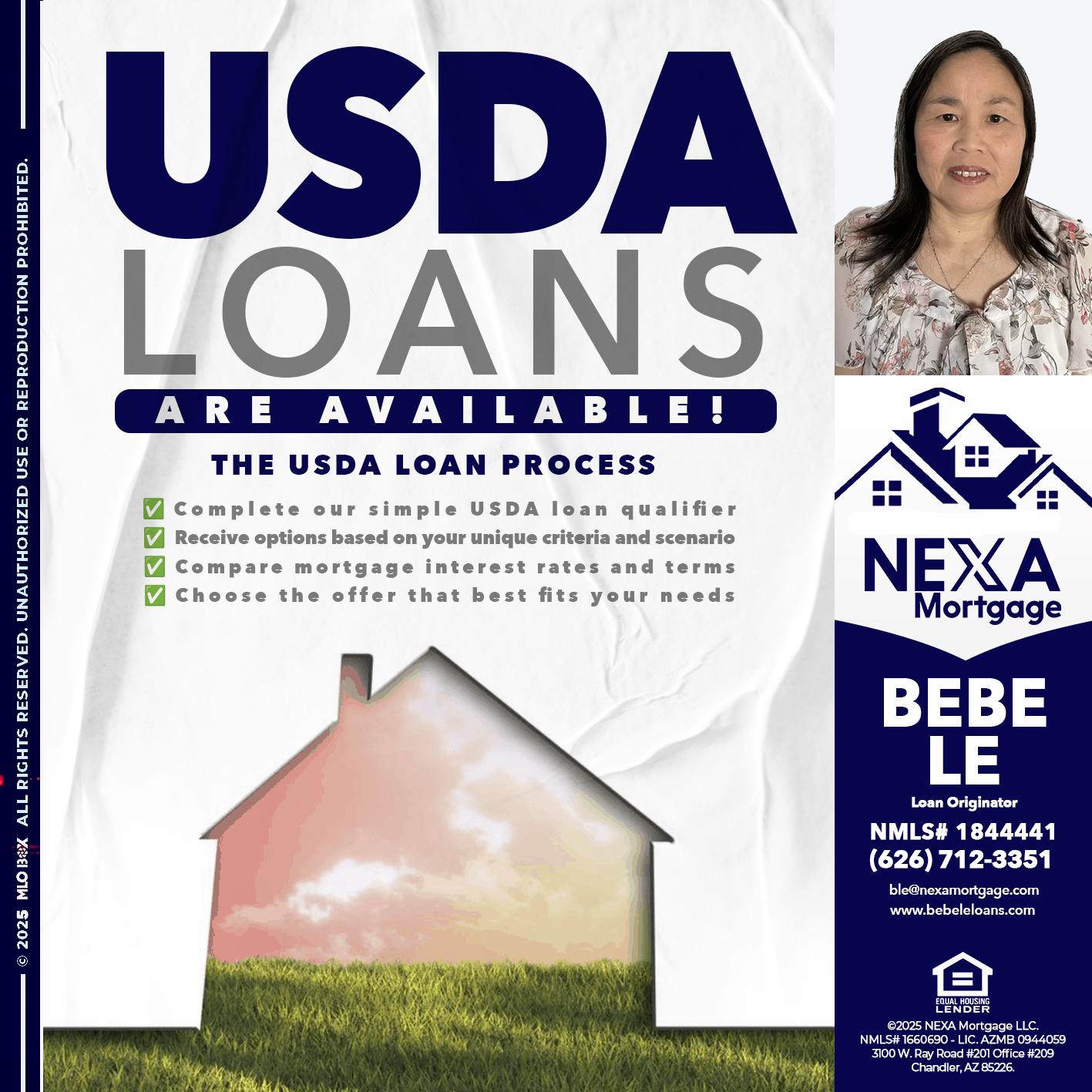 USDA LOANS - Bebe Le- Serving California -Loan Originator