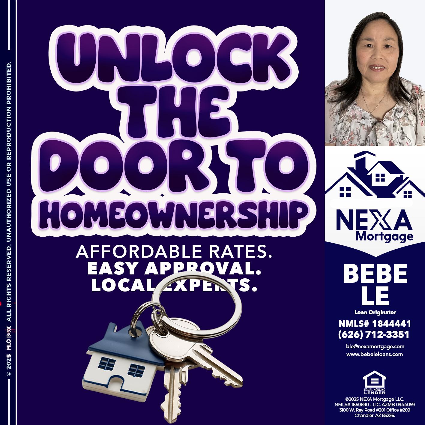 UNLOCK THE DOOR - Bebe Le- Serving California -Loan Originator