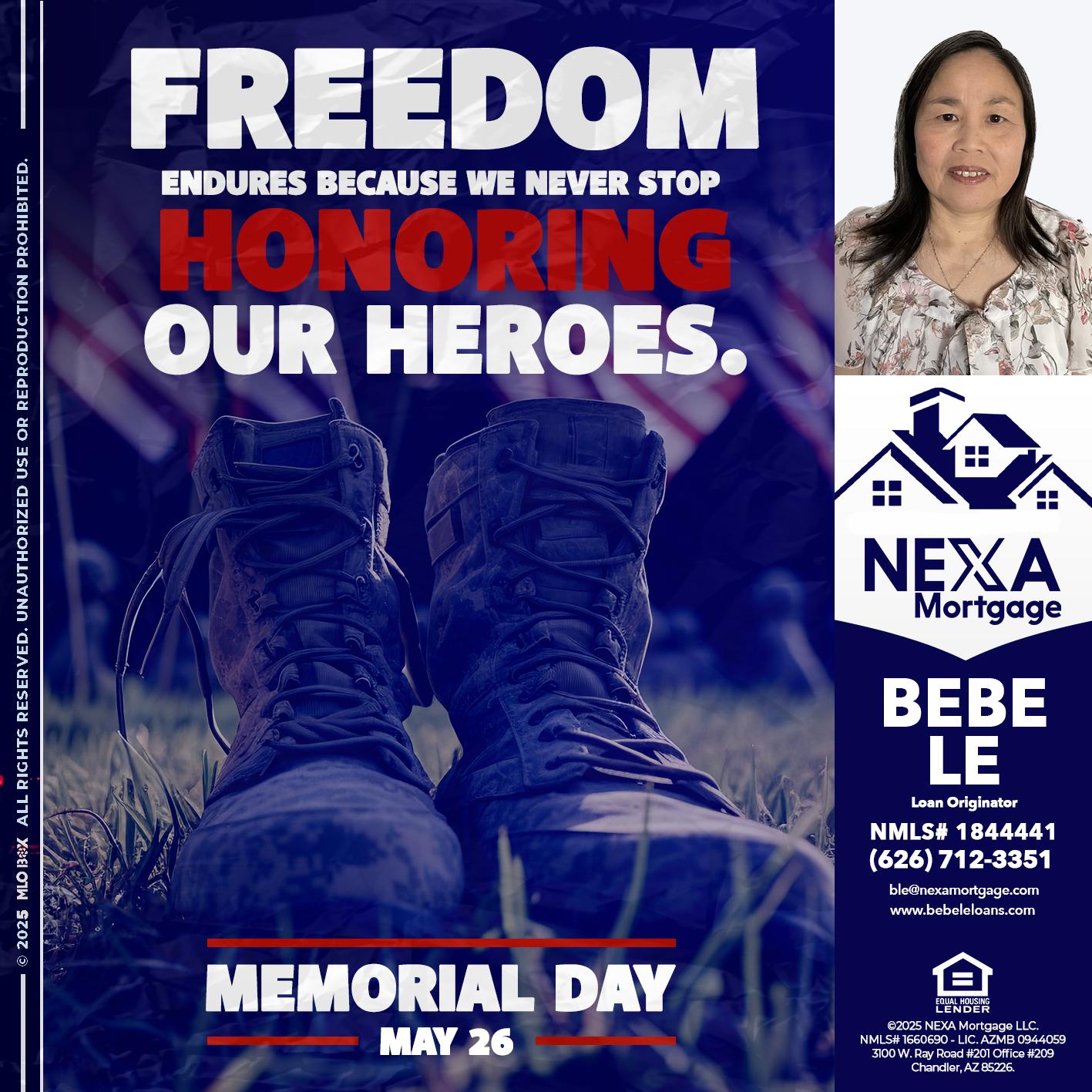 Memorial Day - Bebe Le- Serving California -Loan Originator
