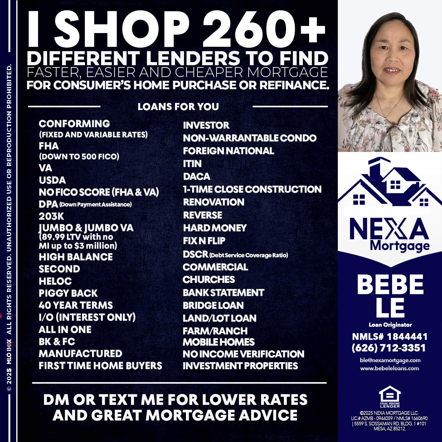 I SHOP +260 - Bebe Le- Serving California -Loan Originator