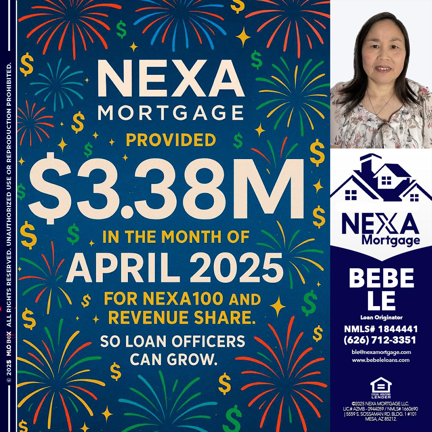 $3.38M - Bebe Le- Serving California -Loan Originator