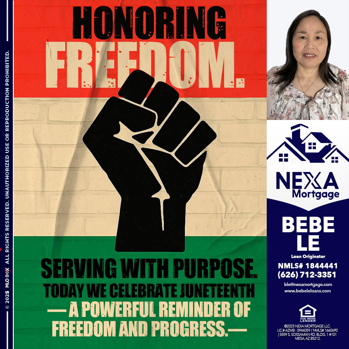 HONORING FREEDOM - Bebe Le- Serving California -Loan Originator