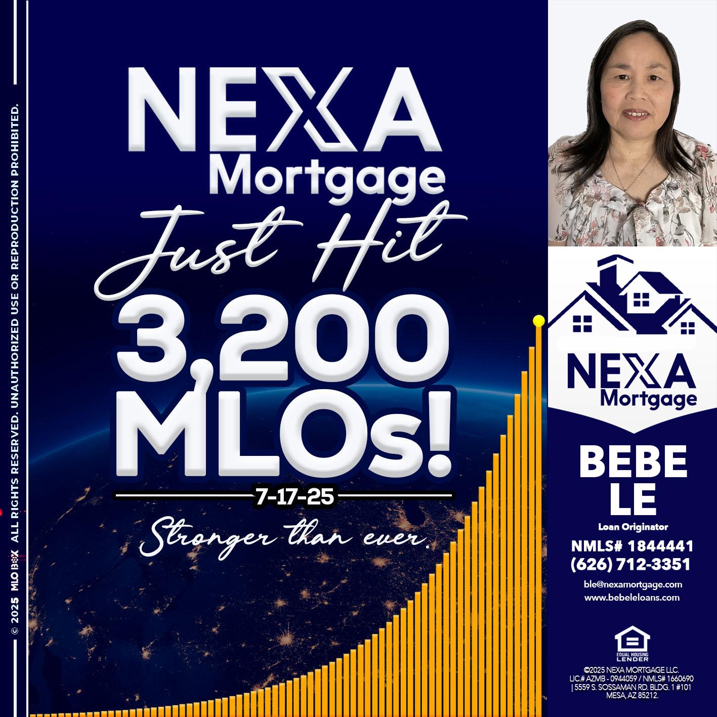 JUST HIT 3,200 MLOs - Bebe Le- Serving California -Loan Originator