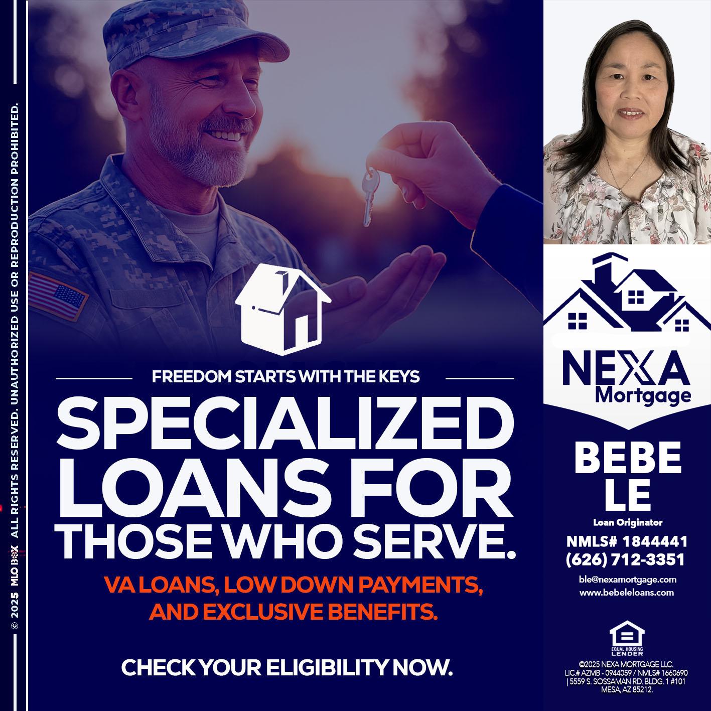 SPECIALIZED LOANS - Bebe Le- Serving California -Loan Originator