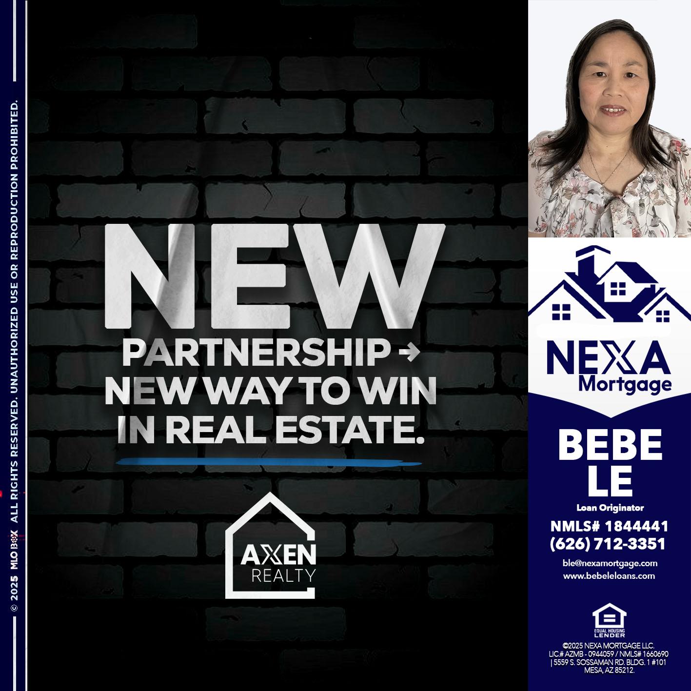 new partnership - Bebe Le- Serving California -Loan Originator