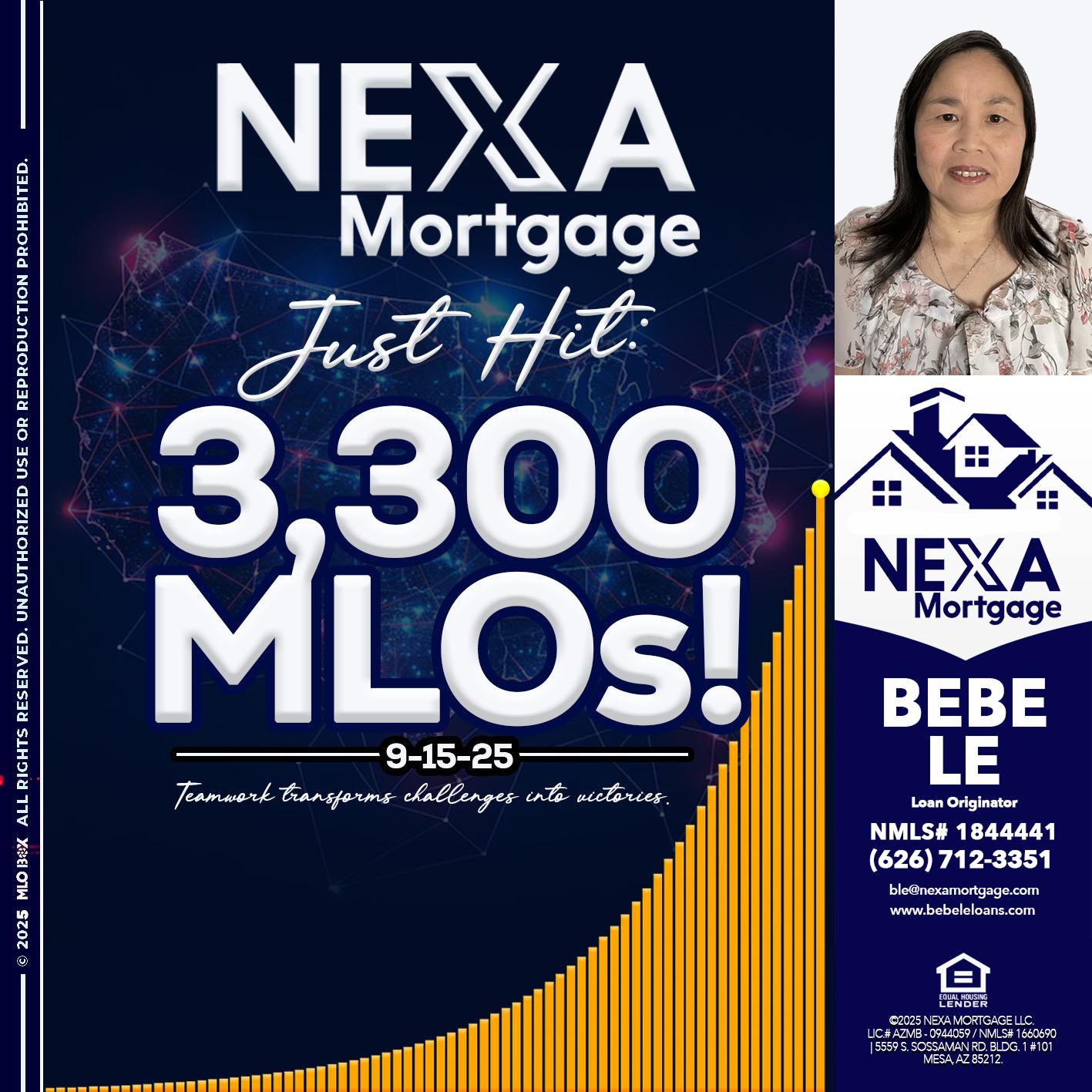 NEXA JUST HIT 3300 MLOS - Bebe Le- Serving California -Loan Originator