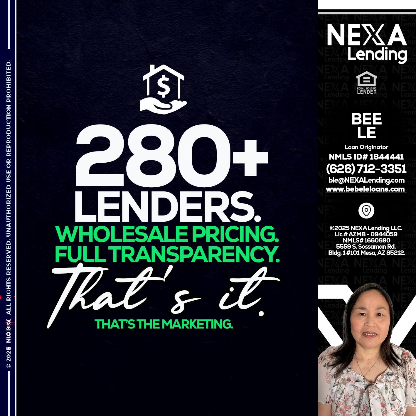 280+ LENDERS - Bebe Le- Serving California -Loan Originator