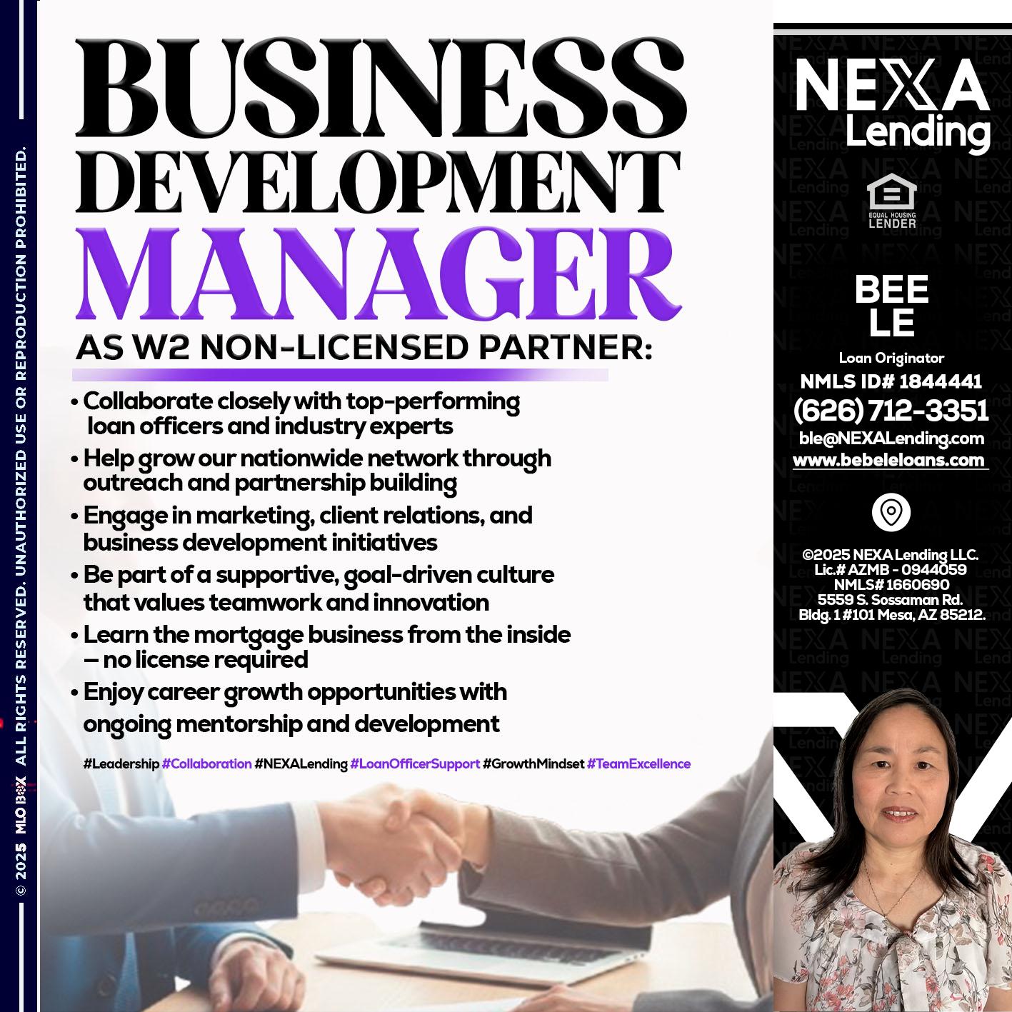 business development - Bebe Le- Serving California -Loan Originator