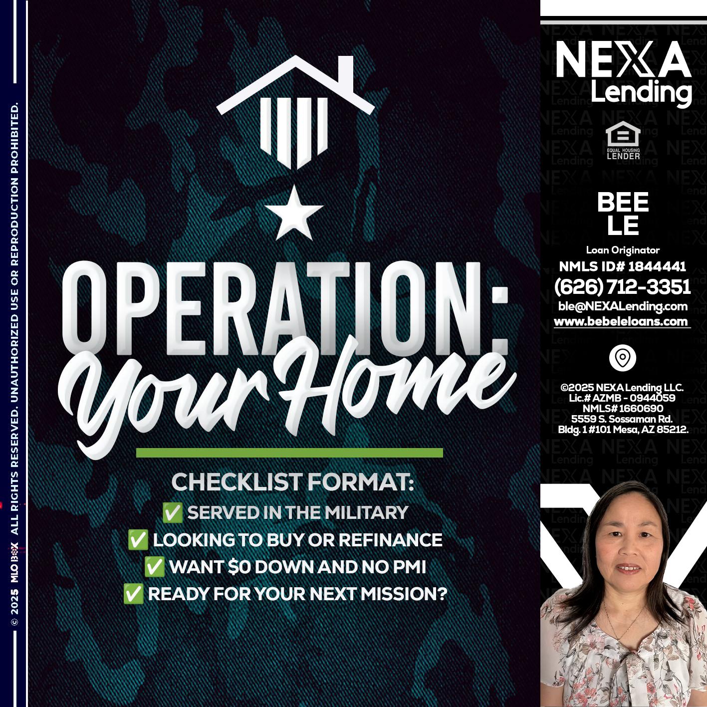 OPERATION YOUR HOME - Bebe Le- Serving California -Loan Originator