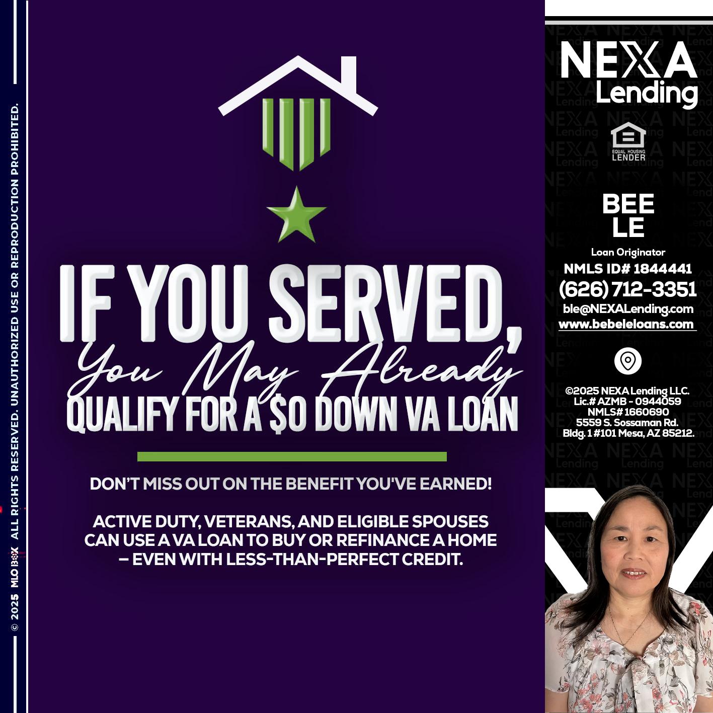 IF YOU SERVED - Bebe Le- Serving California -Loan Originator