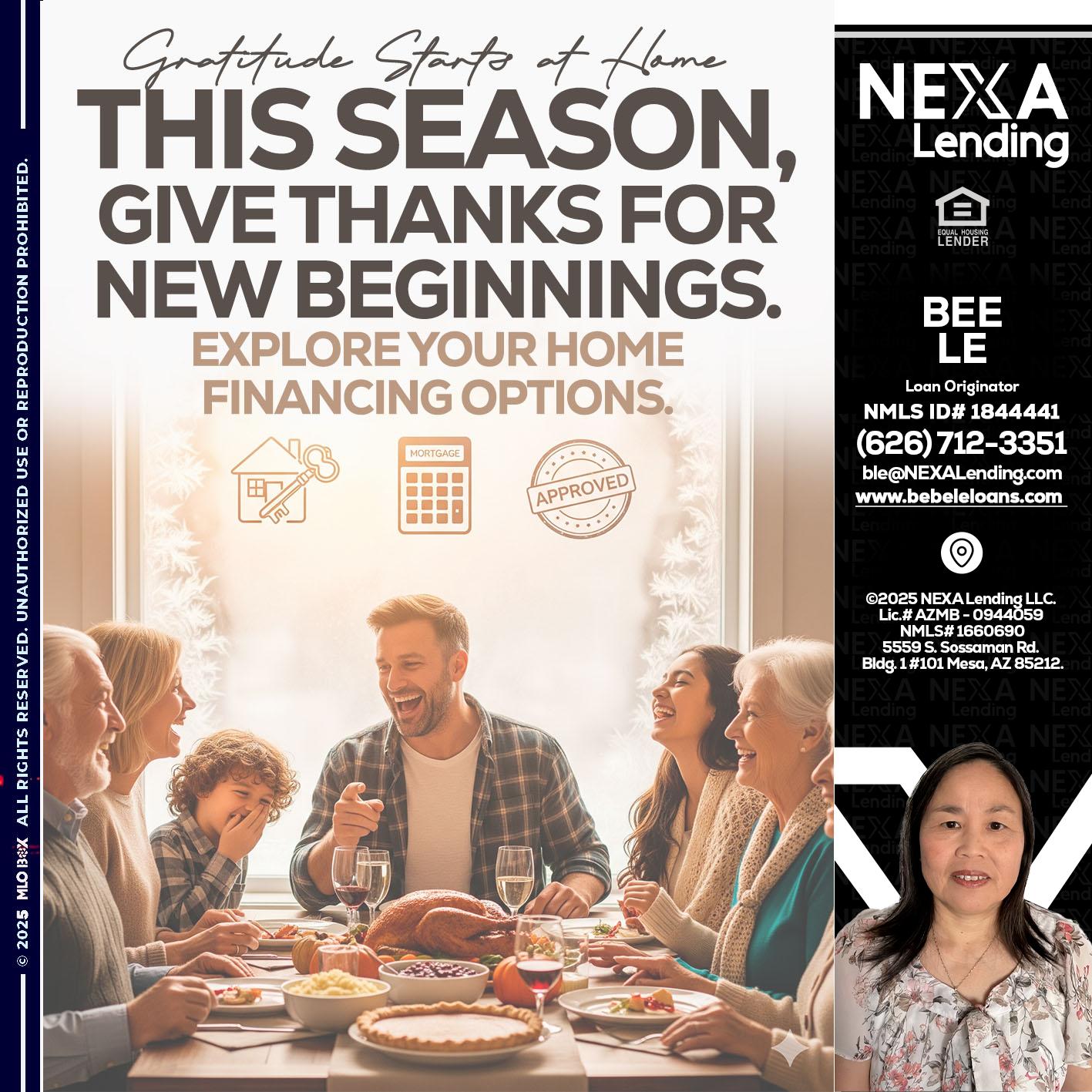 THIS SEASON - Bebe Le- Serving California -Loan Originator