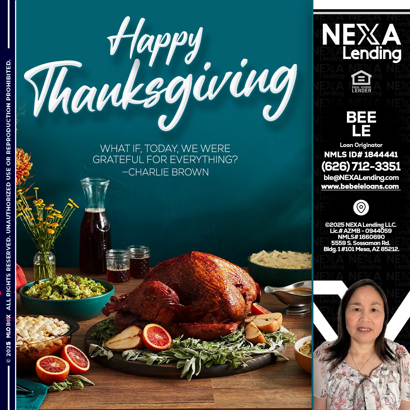 happy Thanksgiving - Bebe Le- Serving California -Loan Originator