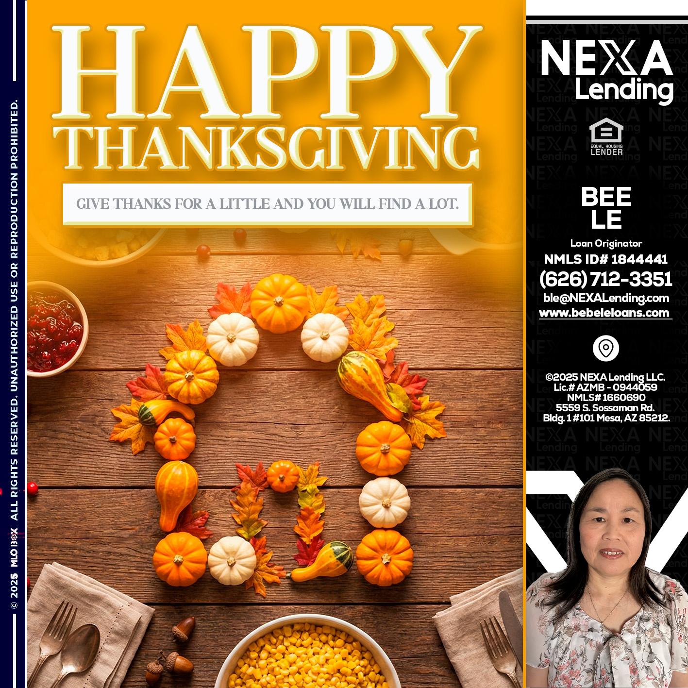 HAPPY THANKSGIVING - Bebe Le- Serving California -Loan Originator