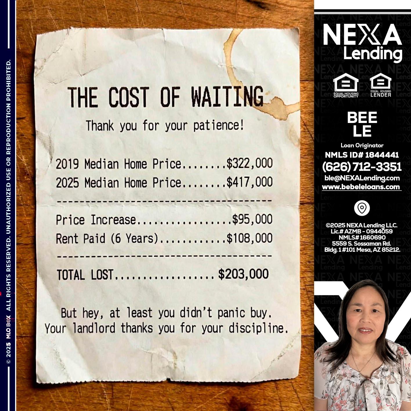 THE COST OF WAITING - Bebe Le- Serving California -Loan Originator