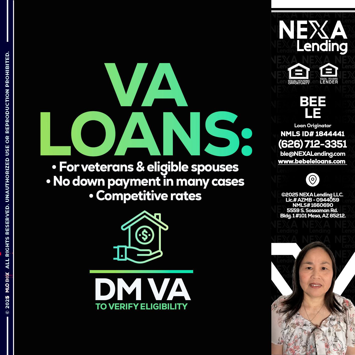 VA LOANS - Bebe Le- Serving California -Loan Originator