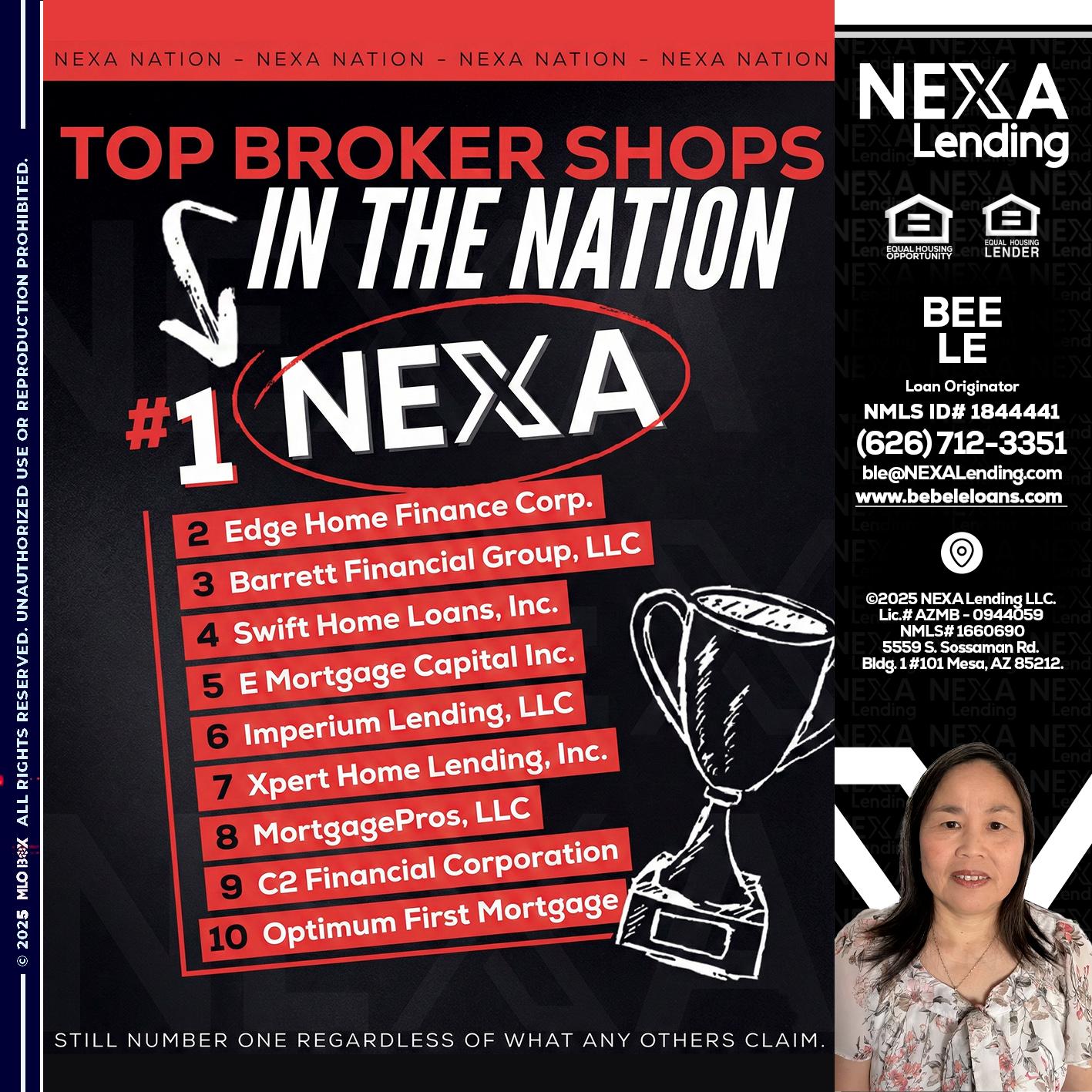 top broker - Bebe Le- Serving California -Loan Originator