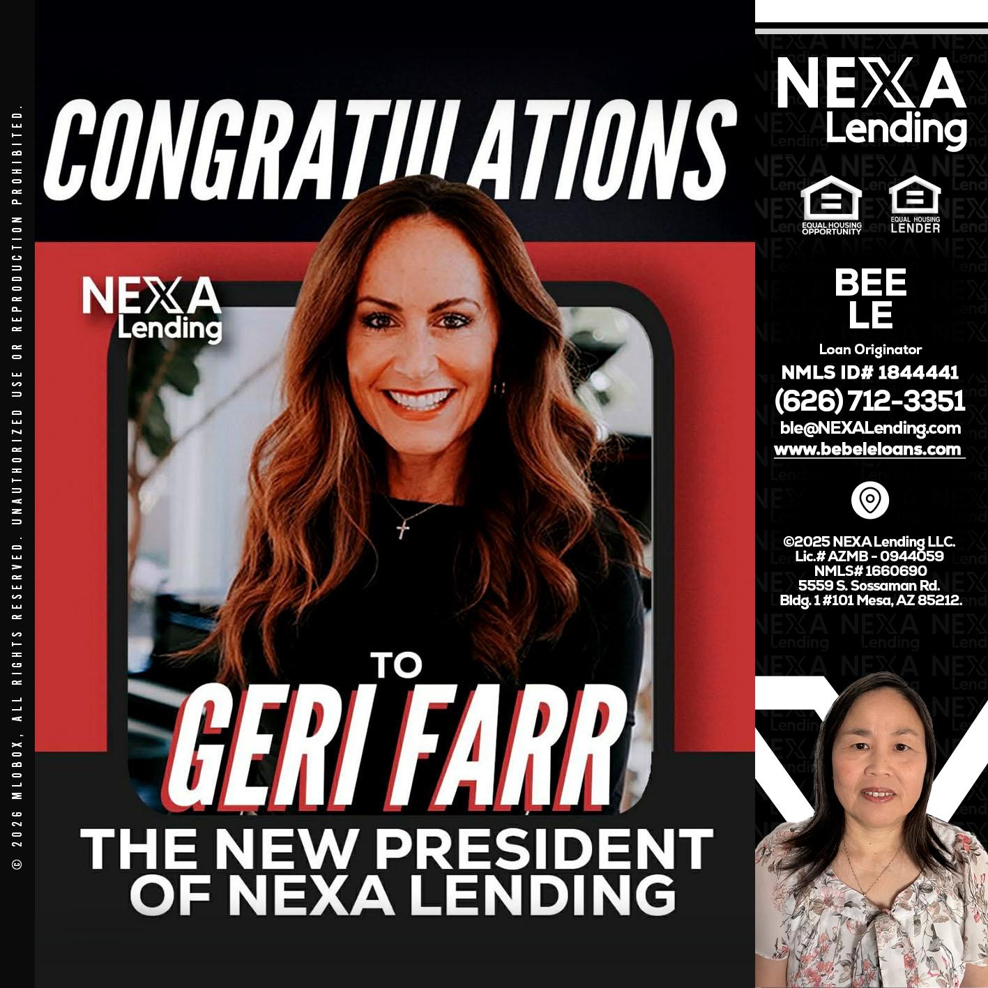 CONGRATULATIONS - Bebe Le- Serving California -Loan Originator