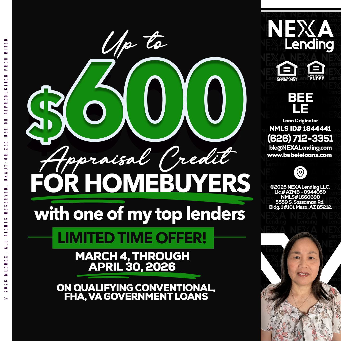 up to $600 - Bebe Le- Serving California -Loan Originator
