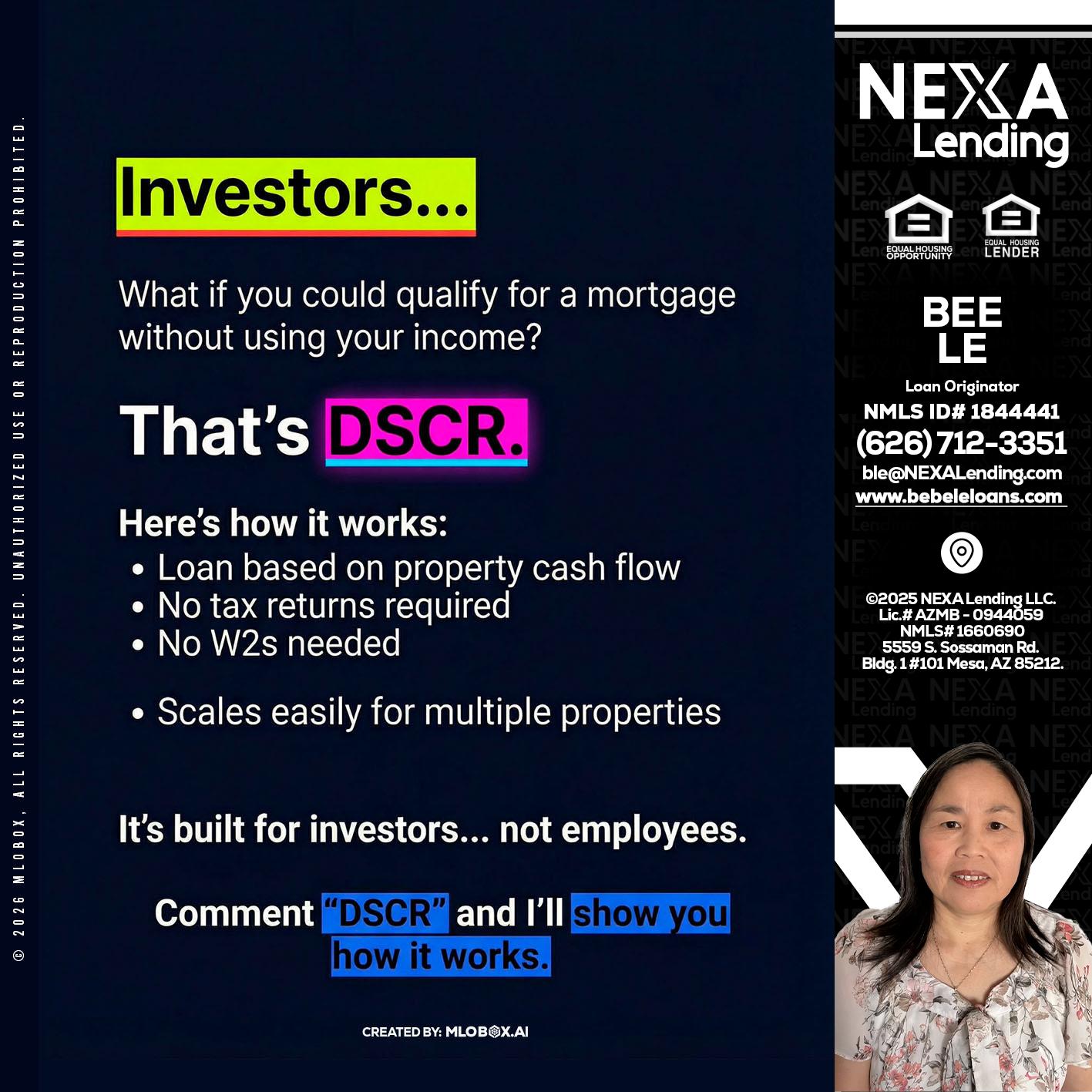 INVESTORS - Bebe Le- Serving California -Loan Originator