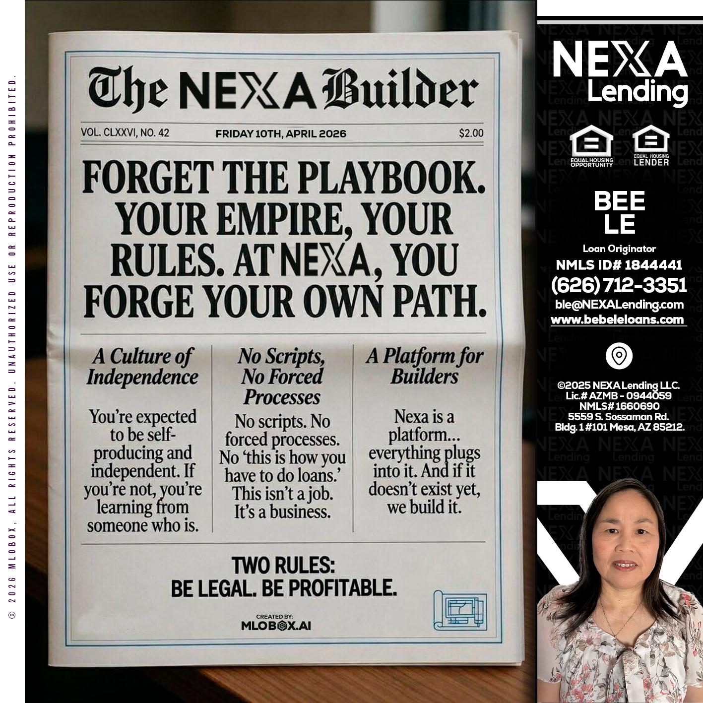 THE NEXA BUILDER - Bebe Le- Serving California -Loan Originator