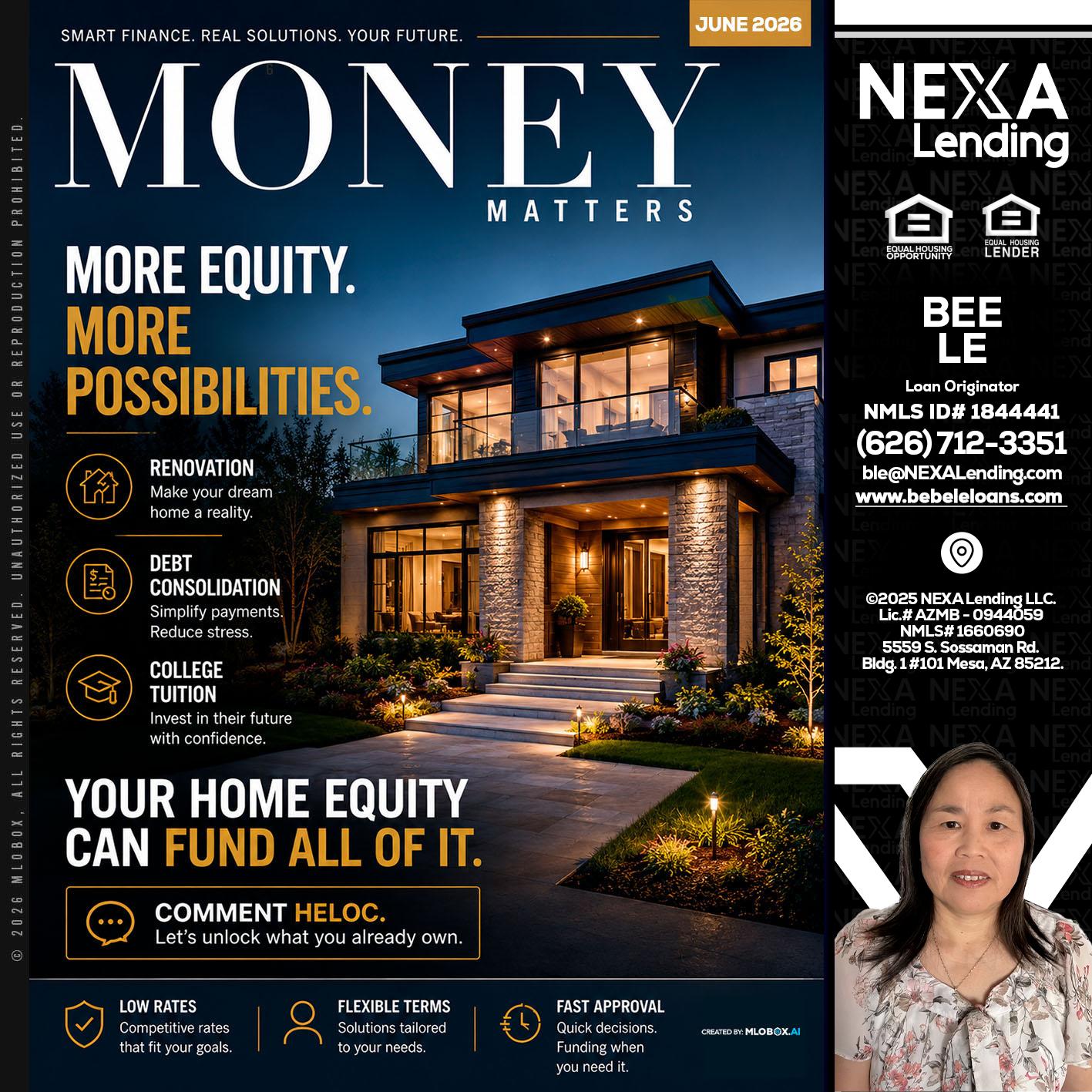 MONEY MATTERS - Bebe Le- Serving California -Loan Originator