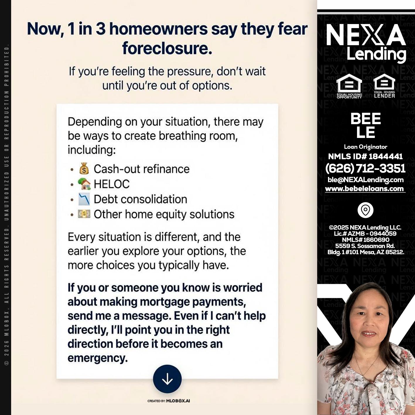 NOW, 1 IN 3 - Bebe Le- Serving California -Loan Originator