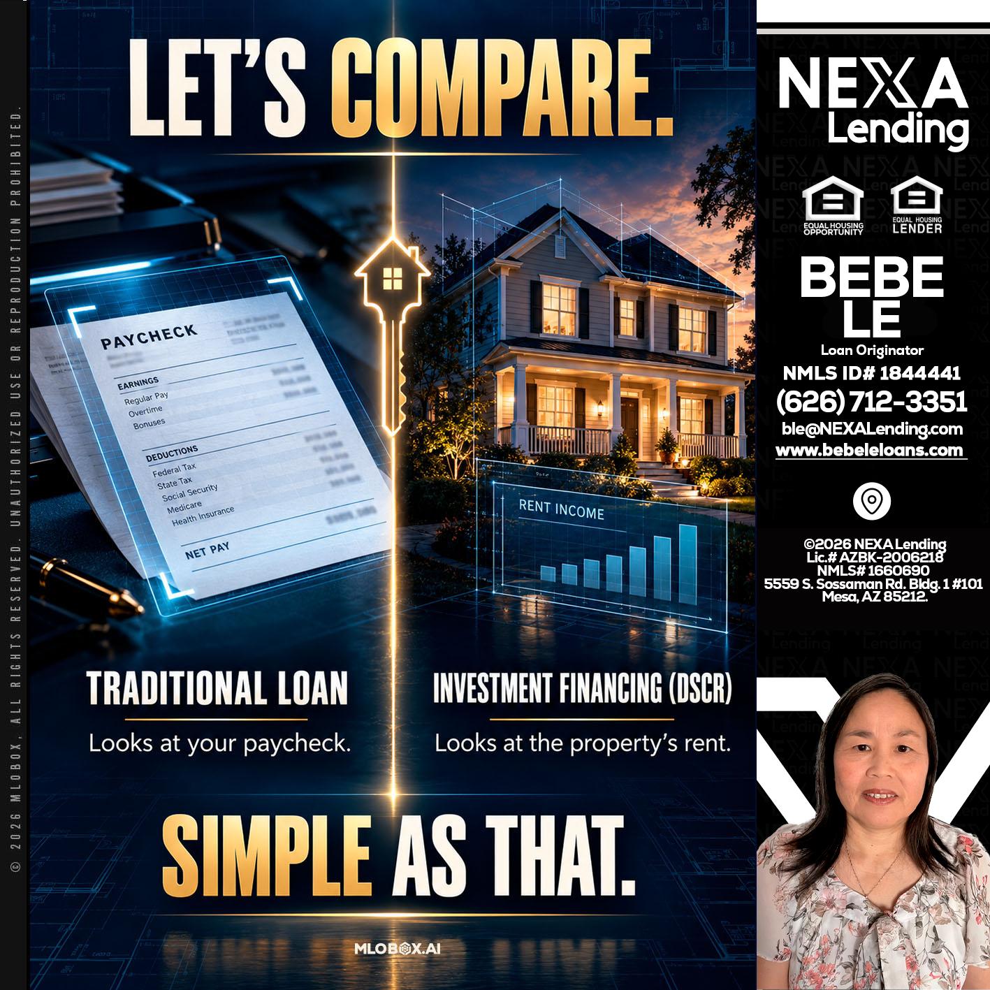 lets compare - Bebe Le- Serving California -Loan Originator